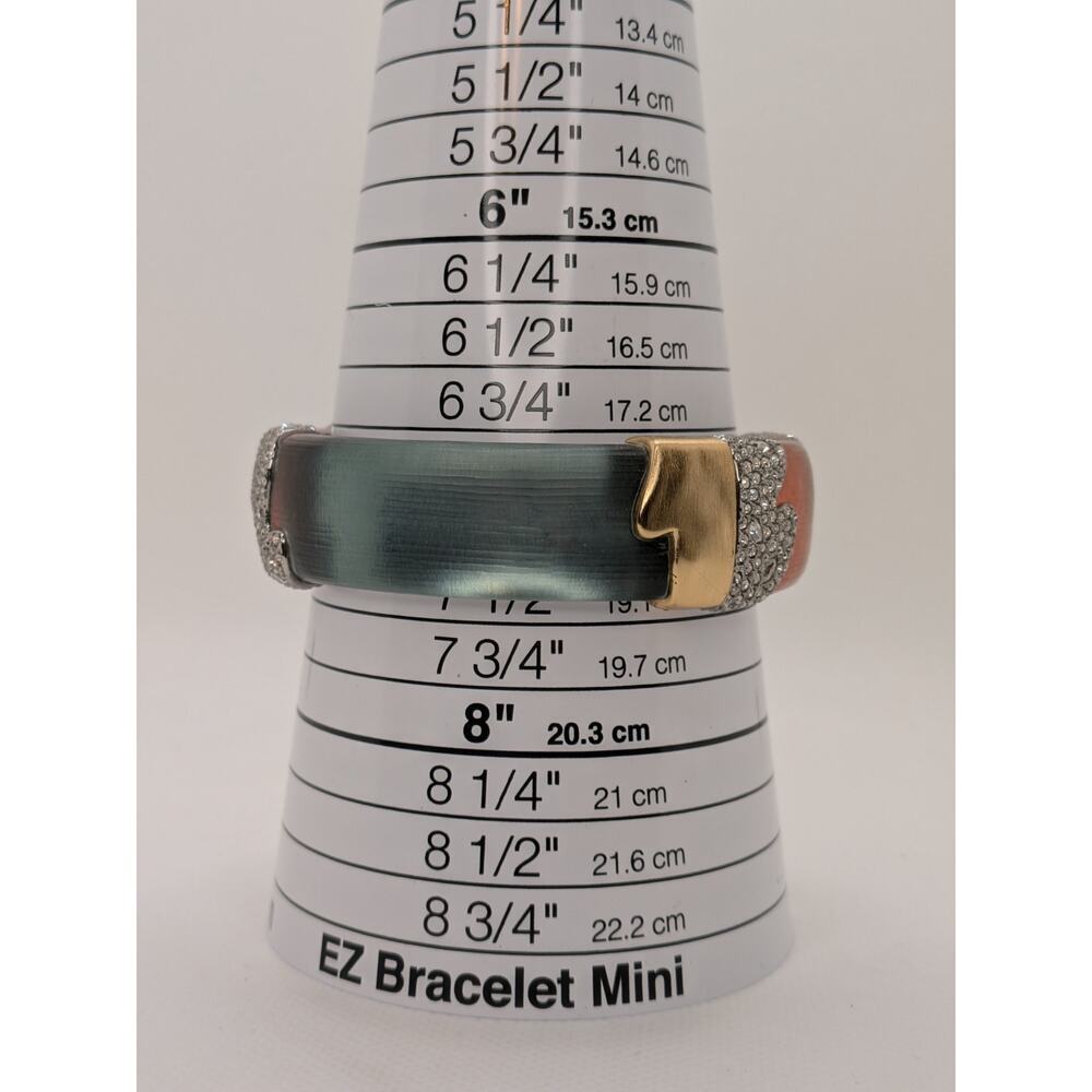 Alexis Bittar Blue and Orange Lucite Hinged Bracelet Goldtone and Crystals 7.5” - Picture 7 of 7